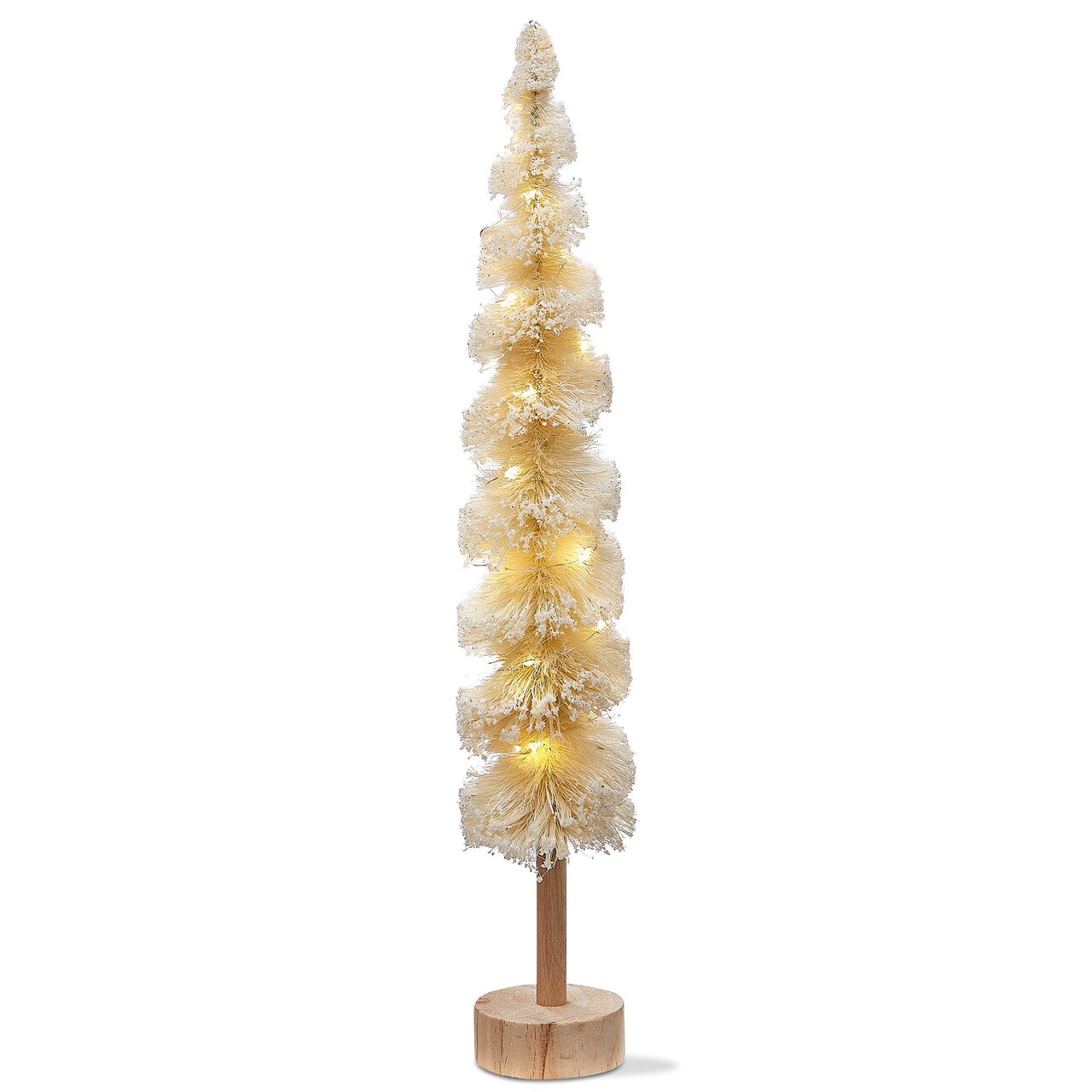 Snowtipped Spiral Ivory Sisal Christmas Tree Decorations for Tabletop or Mantel 22 inch